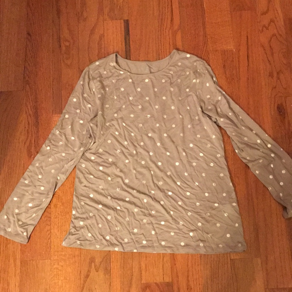 Chico’s Size 1 Brown/Gold Polka Dot Shirt